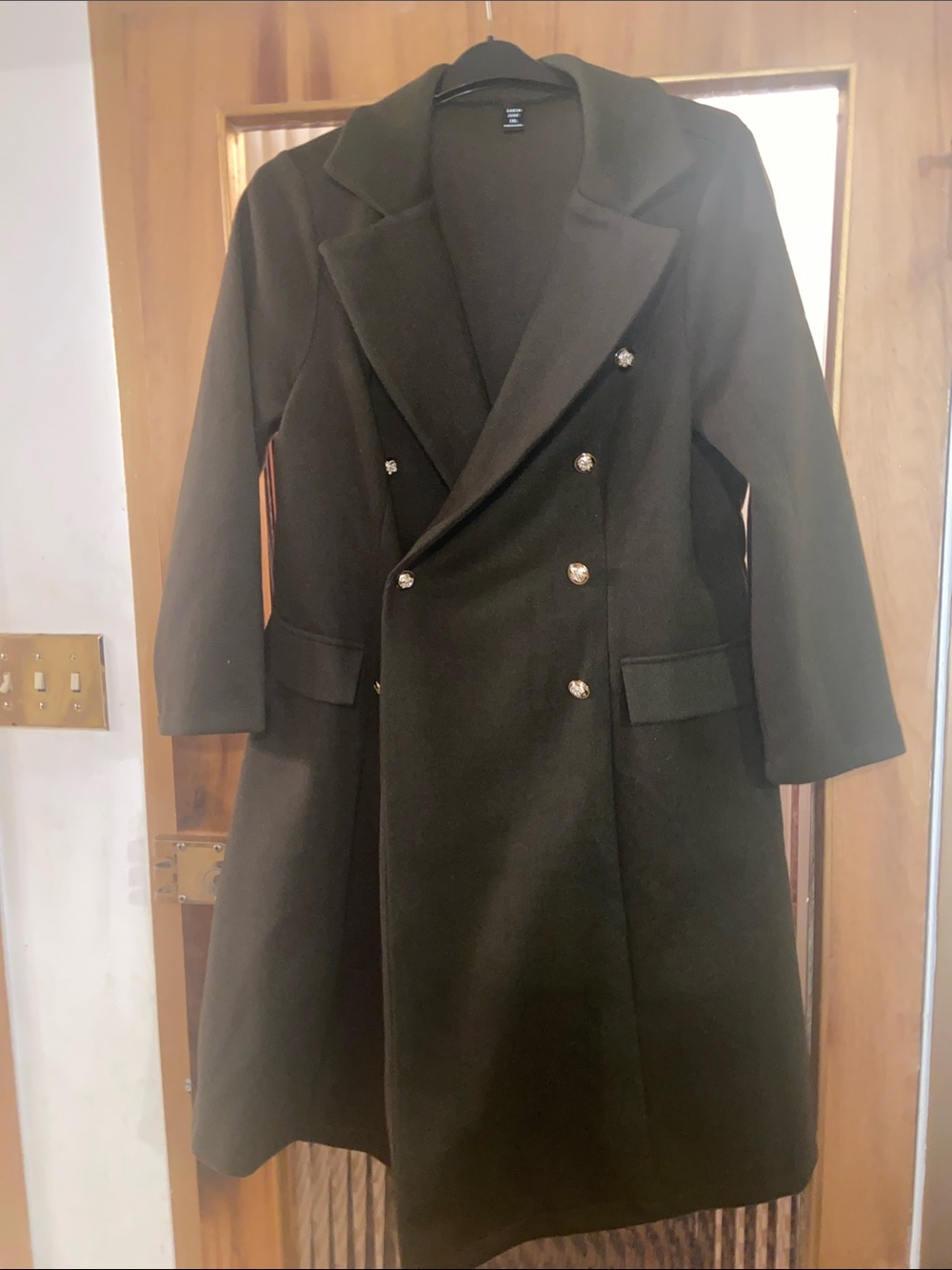 SHEIN Black Double-Breasted Long Pea Coat